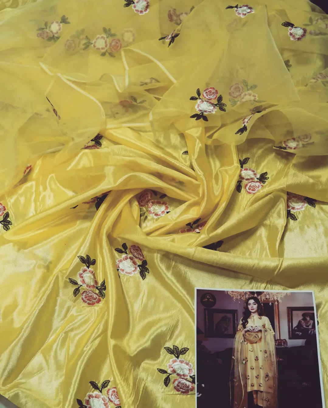 LS32-YELLOW SHINNING COTTON SILK EMBROIDERED