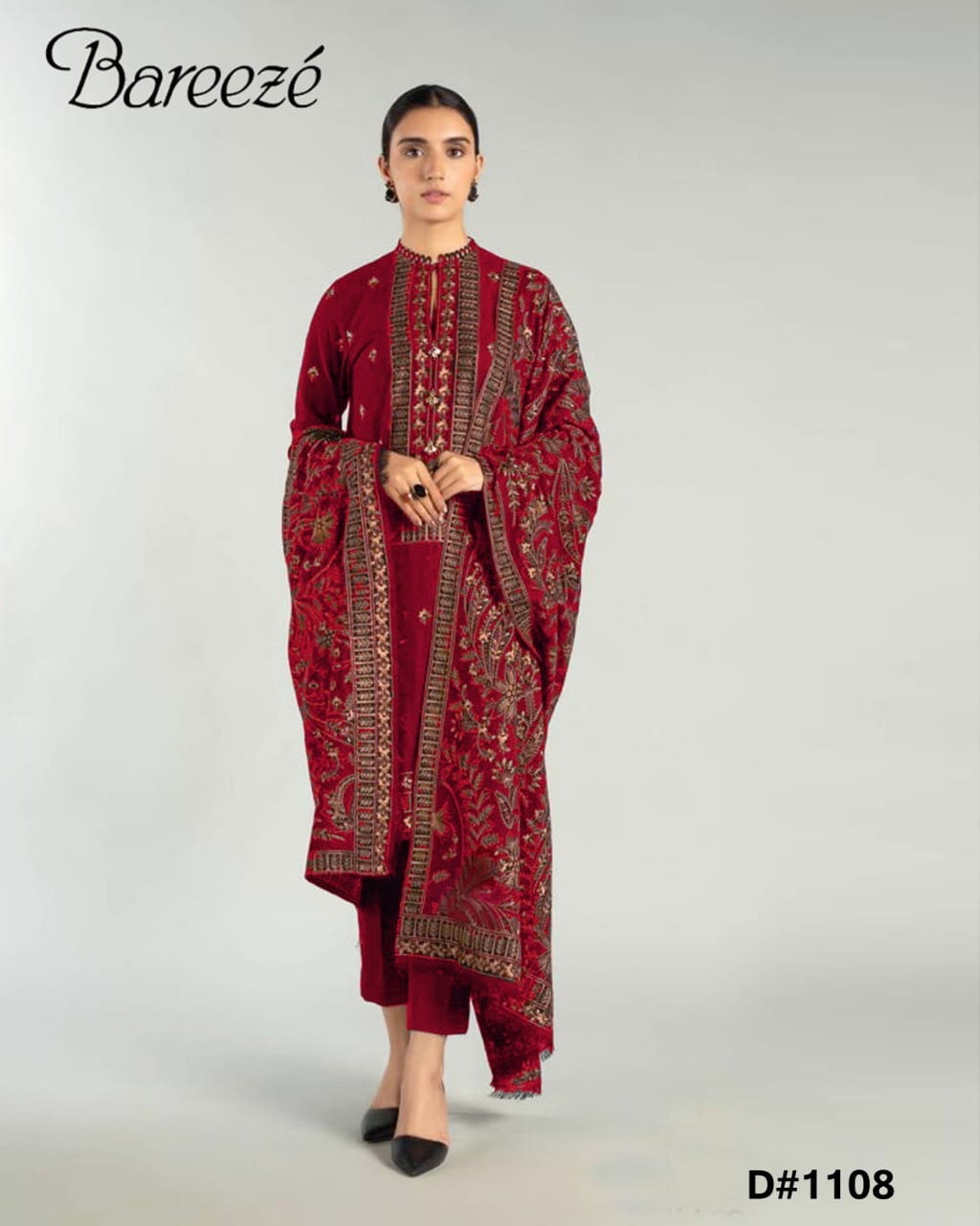 LS36-BAREEZE SUIT 3 PCS WITH DHANAK EMBROIDERED SHAWL