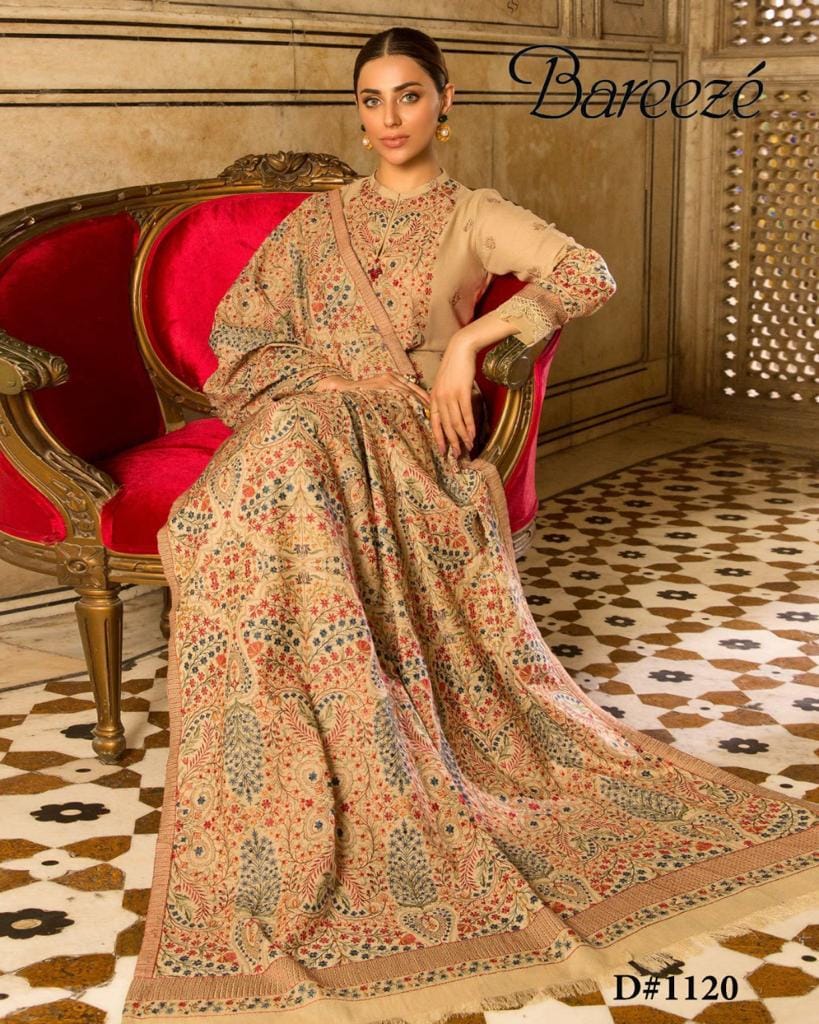 LS39-BAREEZE SKIN 3 PCS SUIT WITH DHANK EMBROIDERED SHAWL