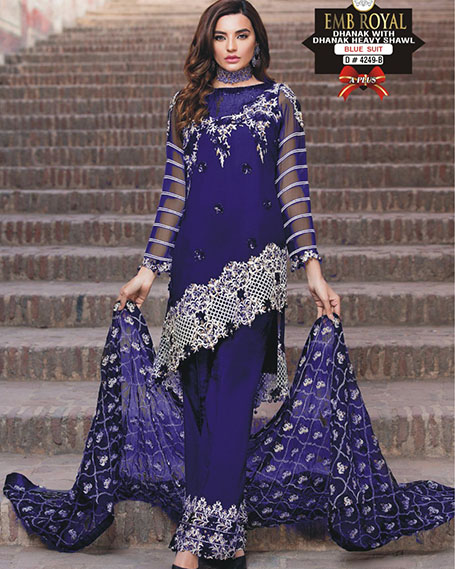 LS47-BLUE DHANAK FABRICS WITH ROYAL EMBROIDERED