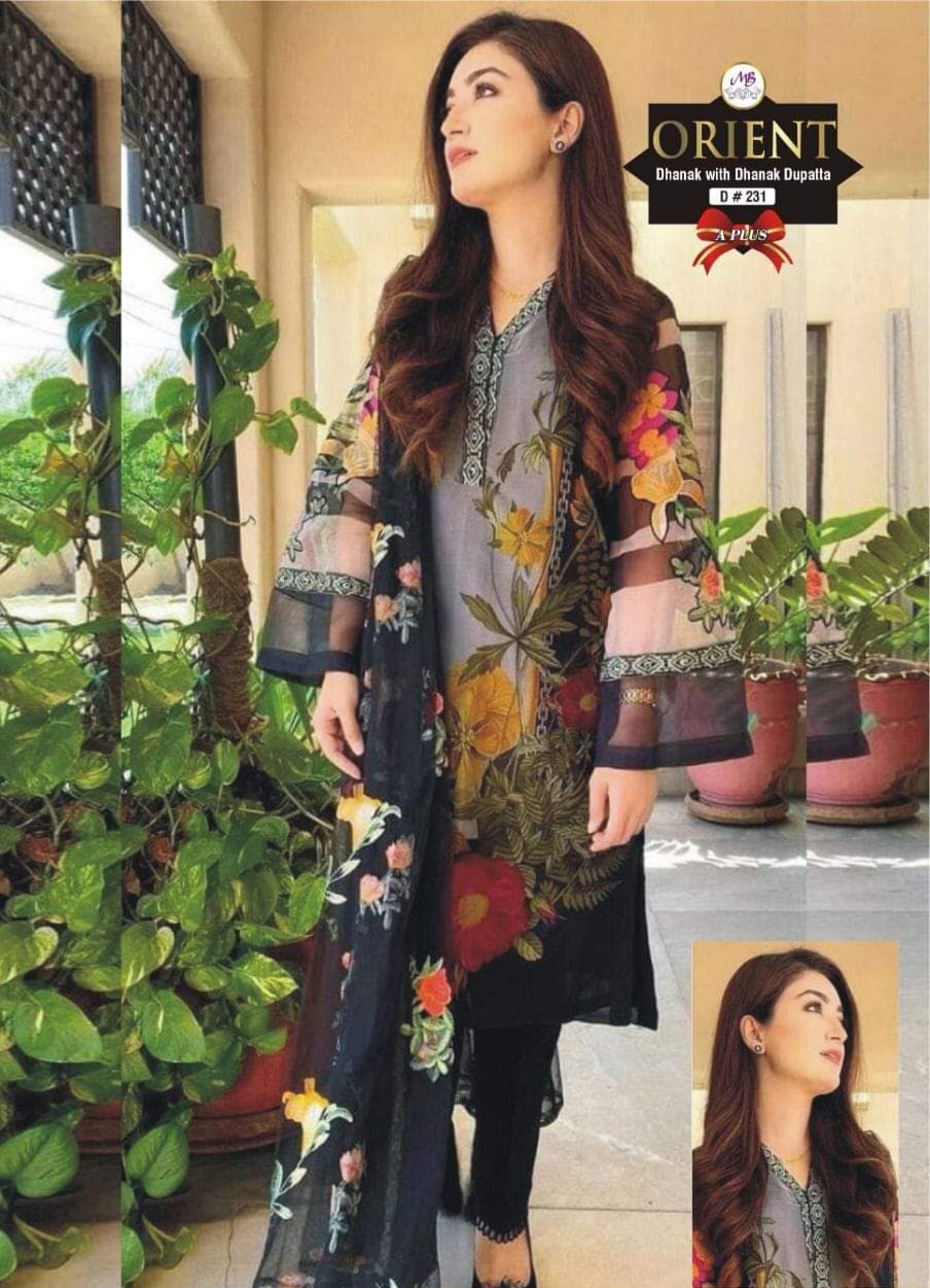 LS71-DHANAK FABRIC 3 PCS PRINTED AND EMB  ORIENT SUIT