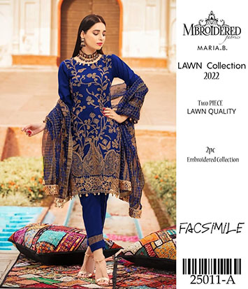 LS132-2PCS LAWN BLUE SUIT FULLY EMBROIDERED FACSMILE